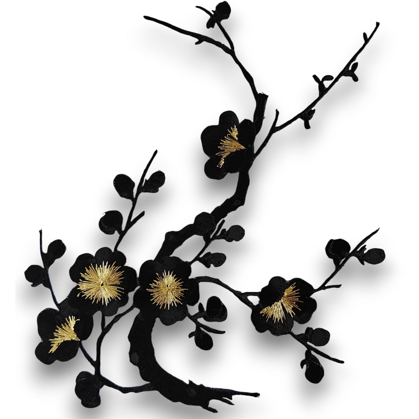 S.A.V.I 3D Black Floral Embroidered Patch 7x6.1 Inch – Iron-On Applique for Sarees, Kurtis, Jackets, Blouses – Pre-Glued Cherry Blossom Design for Clothes & DIY Decoration (Black)