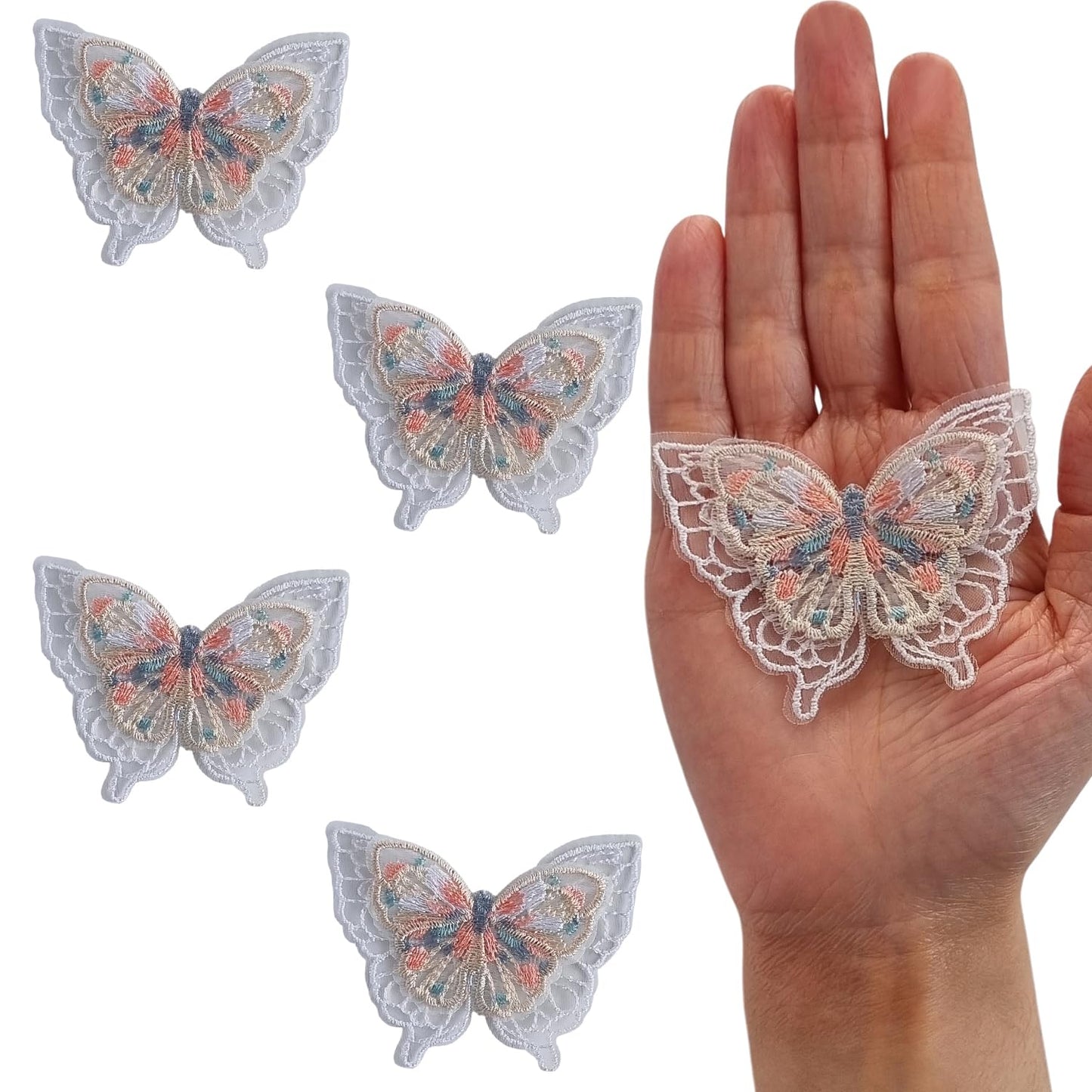 S.A.V.I 4PCs 3D Butterfly Lace Applique Patch – 2.5x1.9 inch Embroidered Mesh Fabric for DIY Sewing, Bridal Wear, Saree, Lehenga, Blouse, Gown Craft Projects – Multicolor Elegant Design (Multicolor-1)