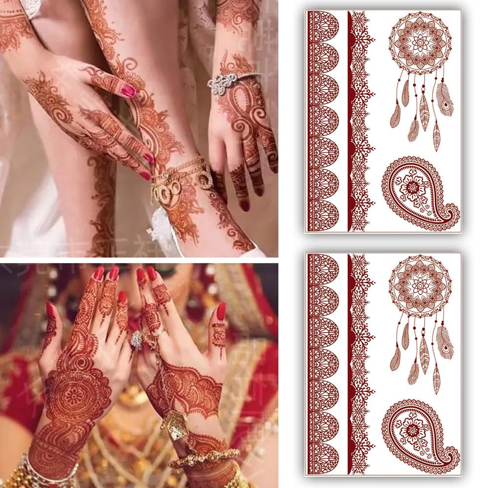 S.A.V.I 2 Sheets of Henna Mehndi Temporary Tattoo Stickers - Waterproof for Women Hands Arms, 21x15cm