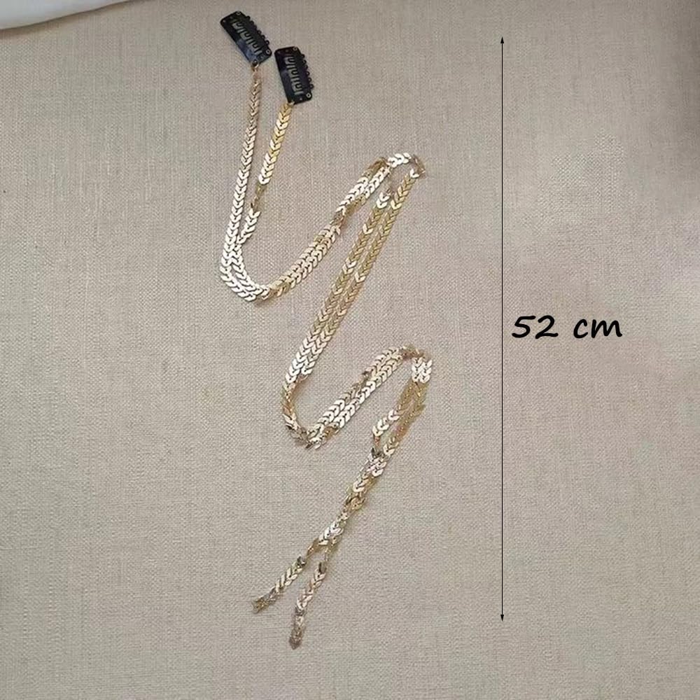 S.A.V.I 2 Pcs Gold Hair Chain for Women & Girls | 52cm Flexible Leaf Design Hair Jewellery with Clips | Stylish Hair Accessory for Braids, Buns & Updos | Party & Ethnic