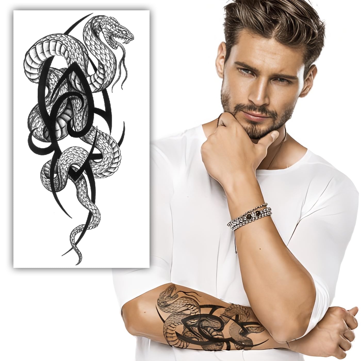 S.A.V.I Snake Totem Realistic Waterproof Temporary Tattoo Sticker | Black | Men Women | Size 21x11cm