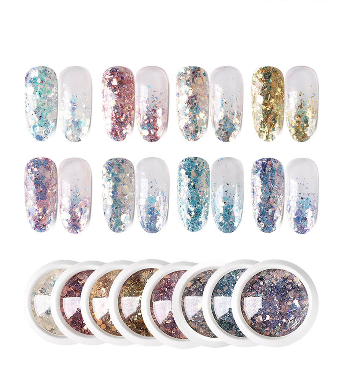 S.A.V.I 8 PCS. DIY Nail Art Holographic Glitter Magic Color Changing Laser Thin Sequins