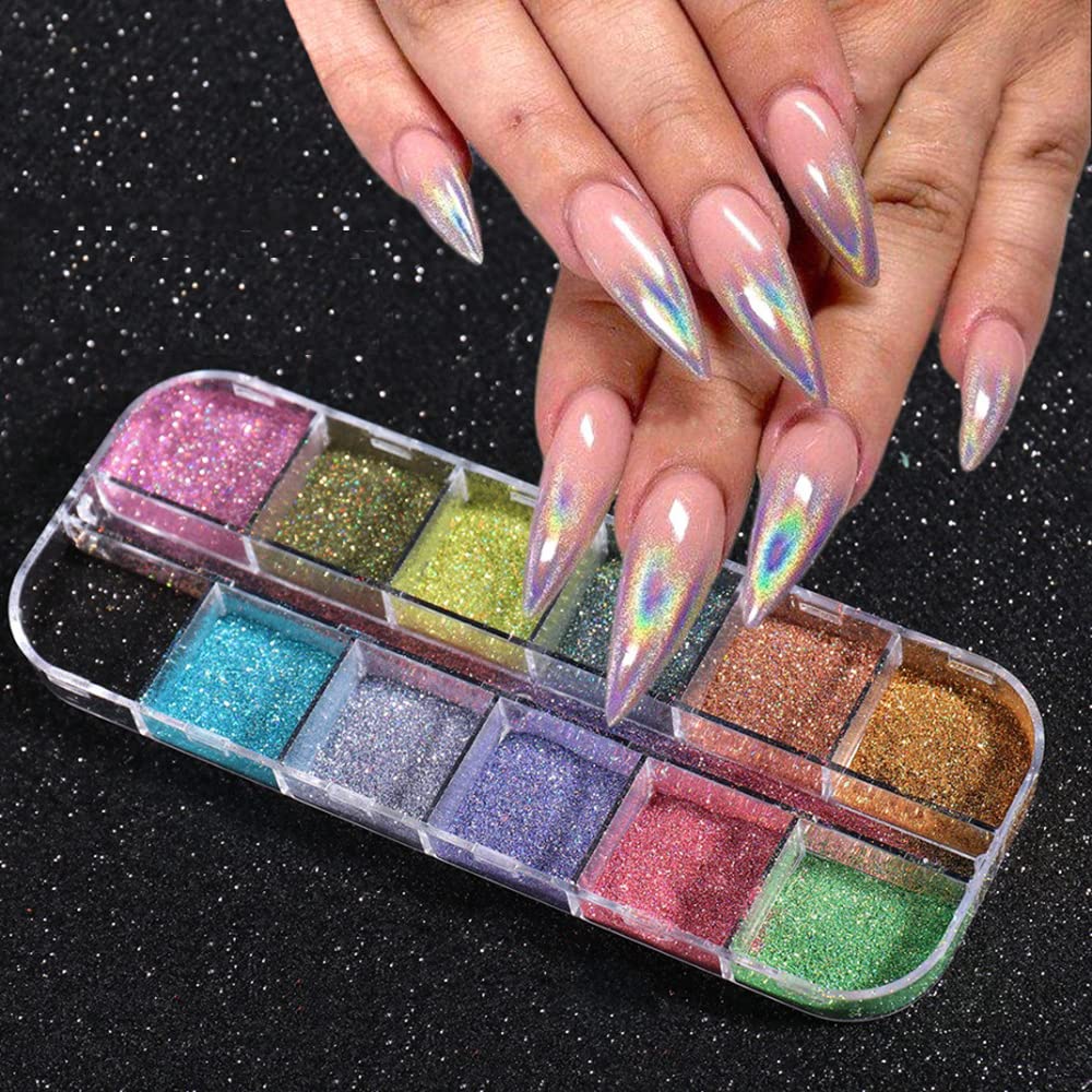 S.A.V.I 12 Grids Laser Holographic Powder, Nails Glitter, Nail Art Decoration