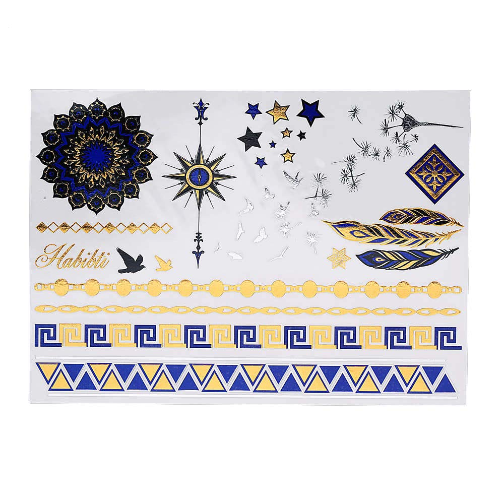 S.A.V.I 3D Temporary Tattoo Golden and Silver Metallic Sticker Love Text Heena Design Size 21x15cm - 1pc. (108), Gold, 22 g