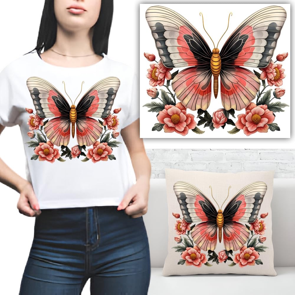 S.A.V.I 1PC Butterfly Floral Applique Iron-On Heat Transfer Sticker, 8.5x7.5 in – Washable DIY Patch for T-Shirts, Hoodies, Jeans, Pillows, Backpacks – Vibrant Clothing Home Décor Design