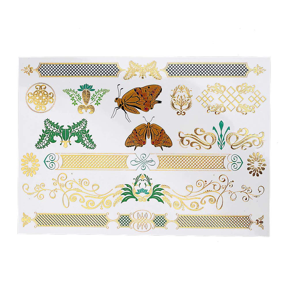 S.A.V.I 3D Temporary Tattoo Golden and Silver Metallic Sticker Big Butterfly Hair Tattoo Decoration Design Size 21x15cm - 1pc. (97), Gold, 2 g
