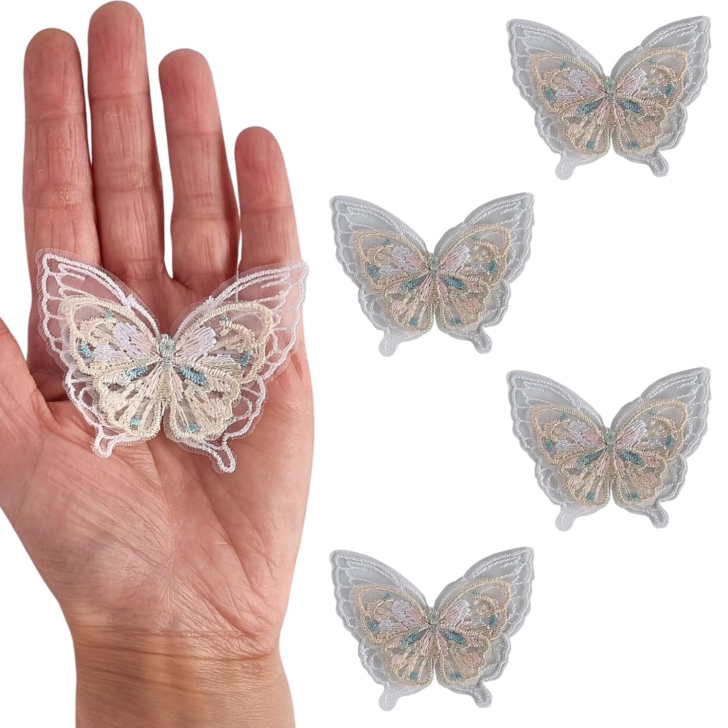 S.A.V.I 4PCs 3D Butterfly Lace Applique Patch – 2.5x1.9 inch Embroidered Mesh Fabric for DIY Sewing, Bridal Wear, Saree, Lehenga, Blouse, Gown Craft Projects – Multicolor Elegant Design (Multicolor-3)