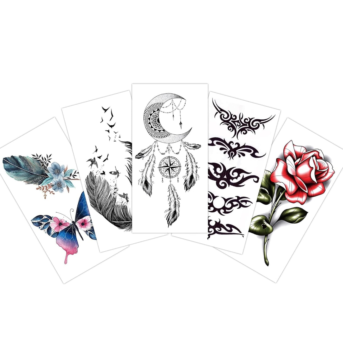 S.A.V.I Moon, Rose, Butterfly Leaf 5pc Tattoo Stickers Dreamcatcher Totem Designs | 10.5x6cm