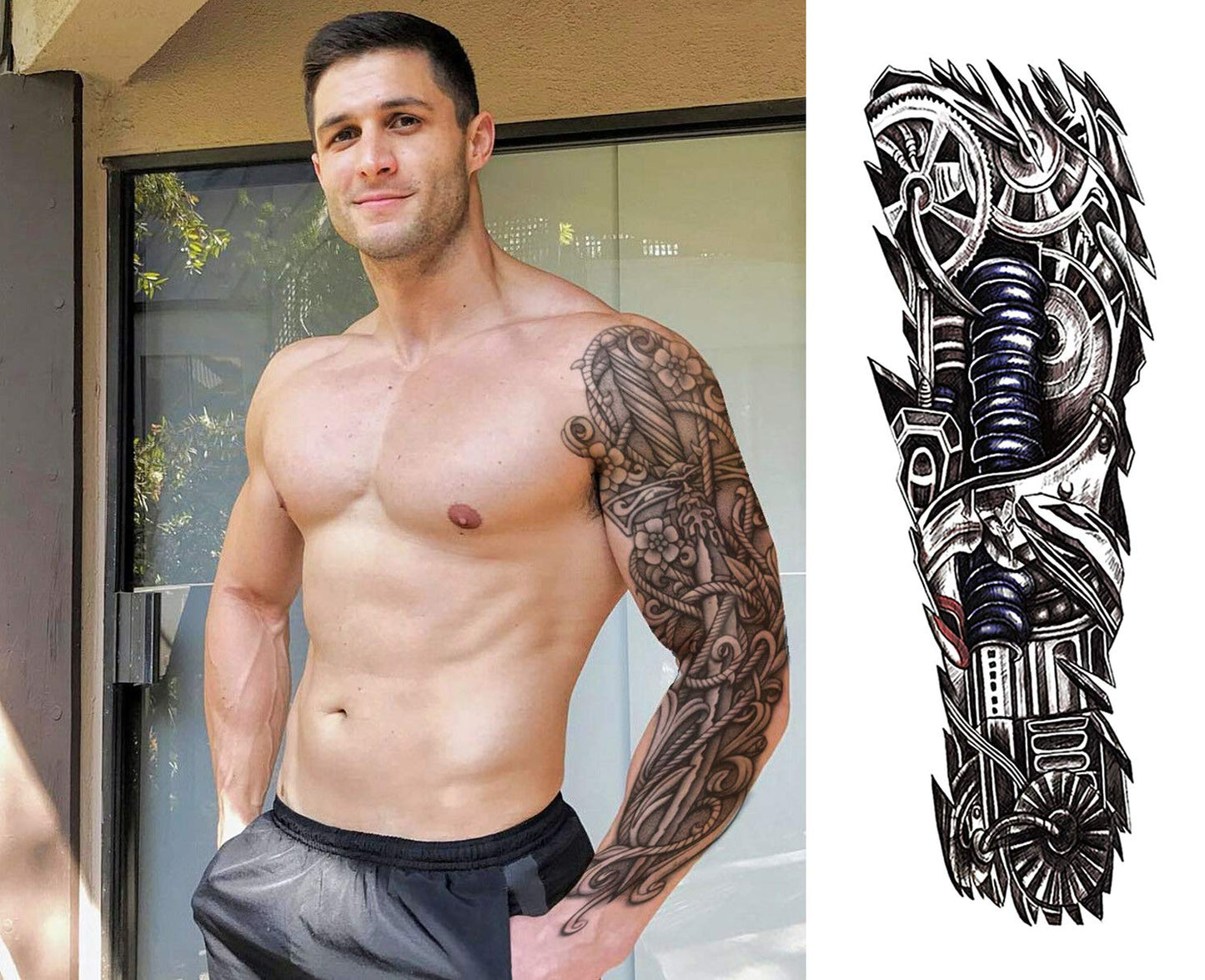 S.A.V.I Full Arm Hand Temporary Tattoo For Men Girls Women Sticker Size 48x17CM
