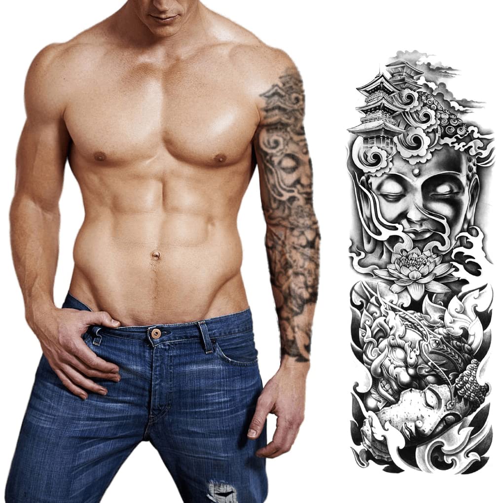 S.A.V.I Full Arm Temporary Tattoo, Full Sleeve Tattoo For Men, Lord Gautam Buddha Tattoo Size 48x17CM Amazon.in Beauty