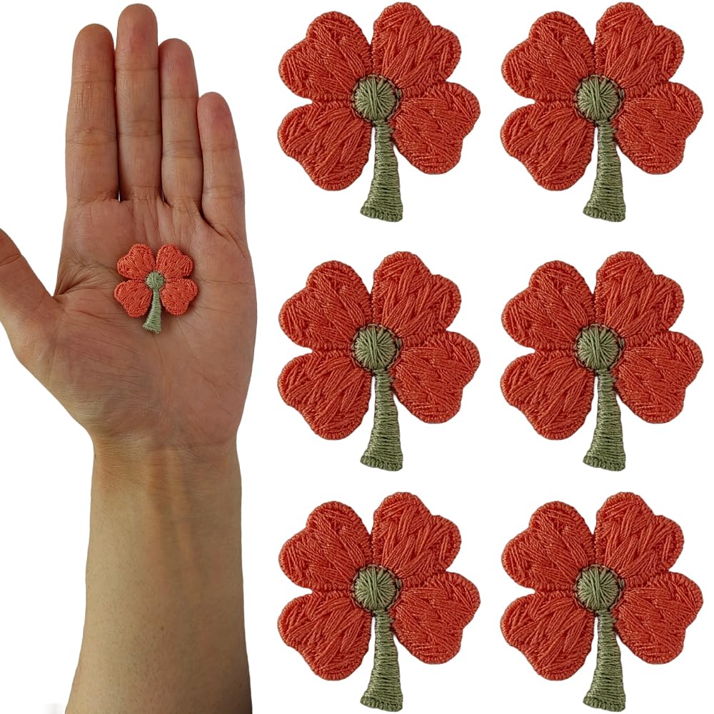 S.A.V.I Floral Embroidered Appliqué Patches, Sew-On, Non-Adhesive, Pack of 6, DIY for Clothes, Dresses, Blouses, Scarves, Hats, Bags, Jackets, Skirts, T-Shirts, Sweaters, Tank Tops (Red-orange)