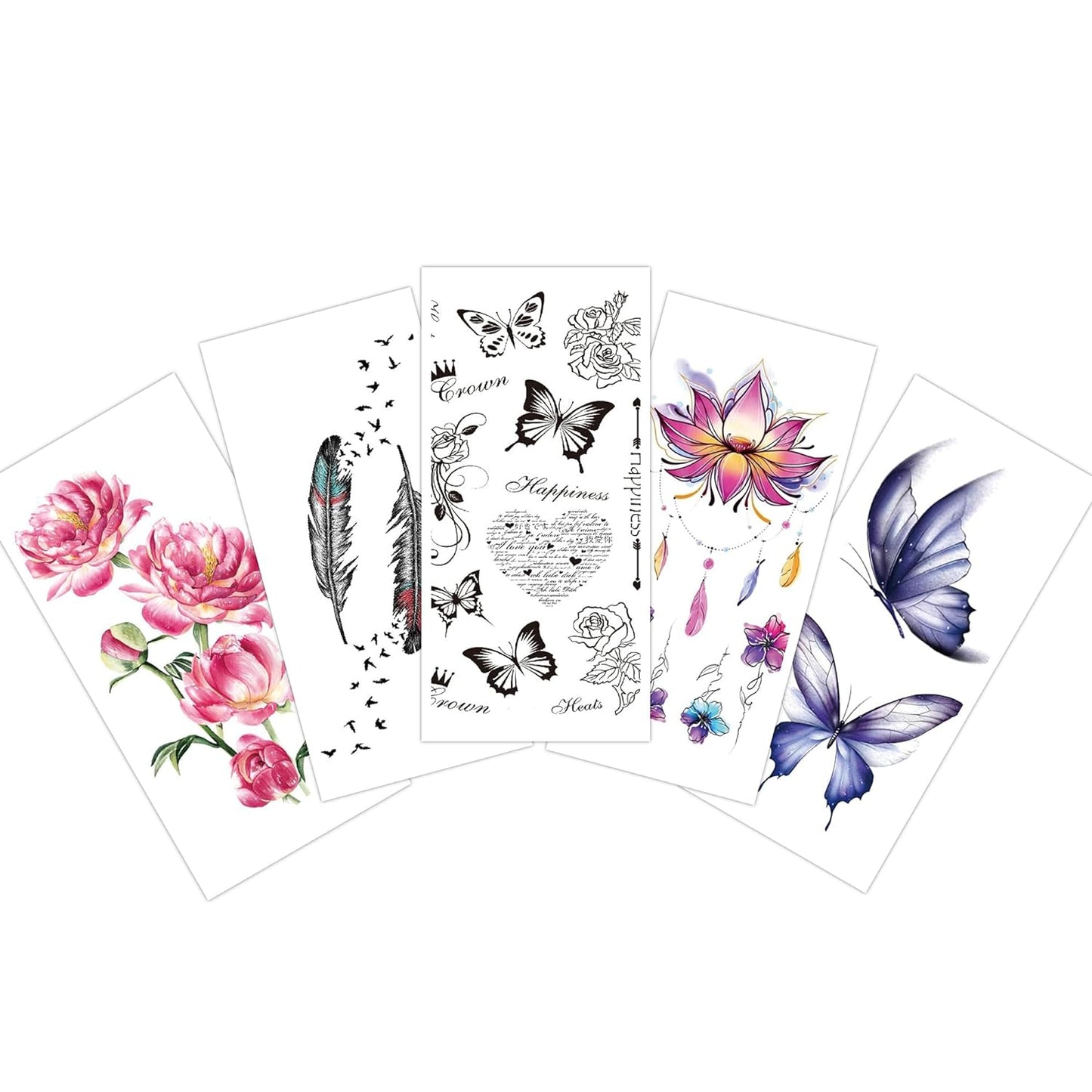 S.A.V.I 5pcs Tattoo Stickers Heart, Butterflies, Flowers, Feathers | 10.5x6cm | For Men Women