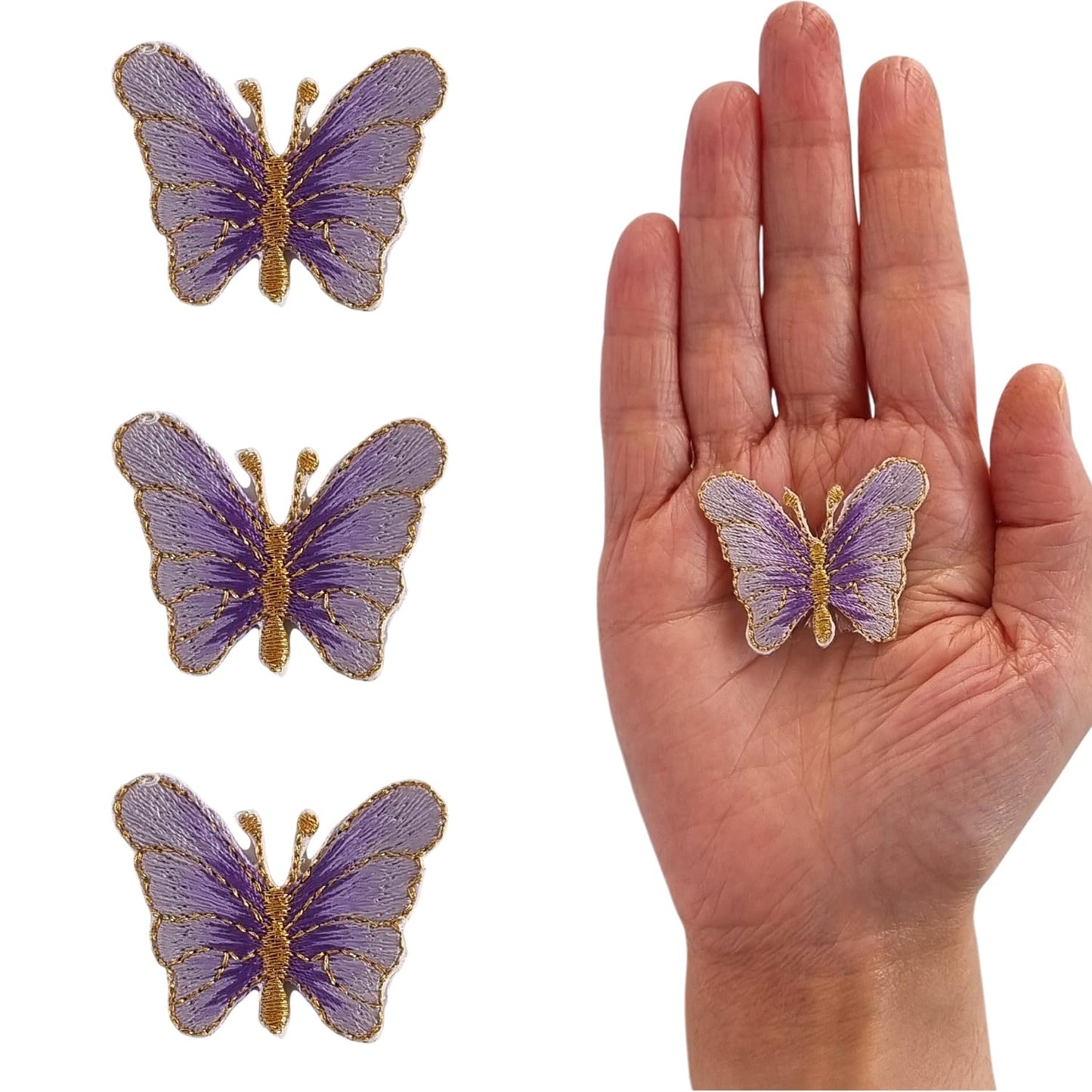 S.A.V.I 3D Butterfly Embroidered Iron-On Patches (Set of 3) – Purple, 3.8x3cm | Pre-Glued DIY Appliques for T-Shirts, Jeans, Jackets, Bags | Fabric Embellishments for Customization, Arts Crafts (Purple)