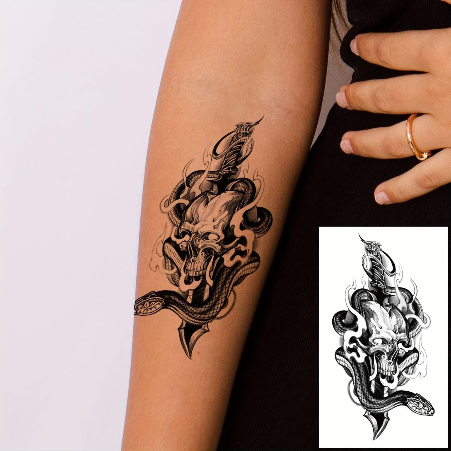 S.A.V.I 30 Pcs Black Temporary Tattoo Stickers for Men & Women – Waterproof, Safe, Non-Toxic Body Art, Realistic Animal & Skull Designs, 9.7x5.7 cm, Long Lasting Arm/Chest/Back Tattoos (10)