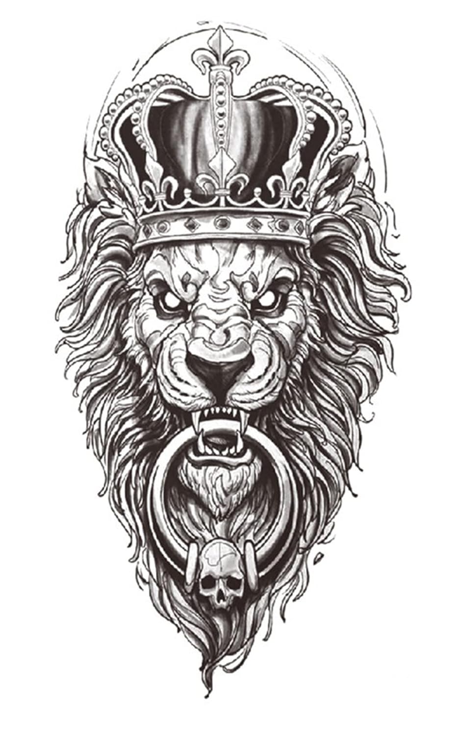 S.A.V.I Temporary Tattoo Stickers, Crown on Lion Ring in Mouth Tattoo Pattern For Men, Women, Tattoo For Hand Arm, Size 21x11cm - 1Pc.