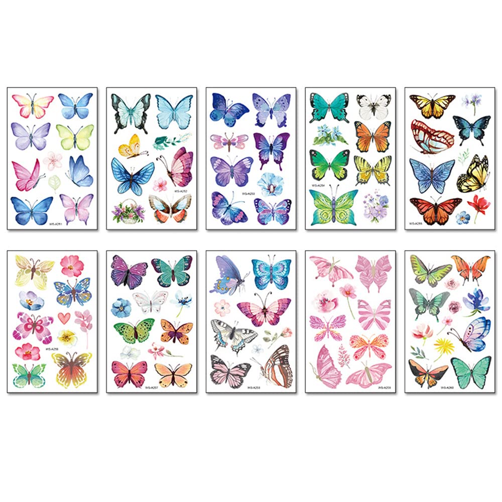 S.A.V.I 10PCS. Butterflies Colorful Temporary Tattoo Stickers For Kids