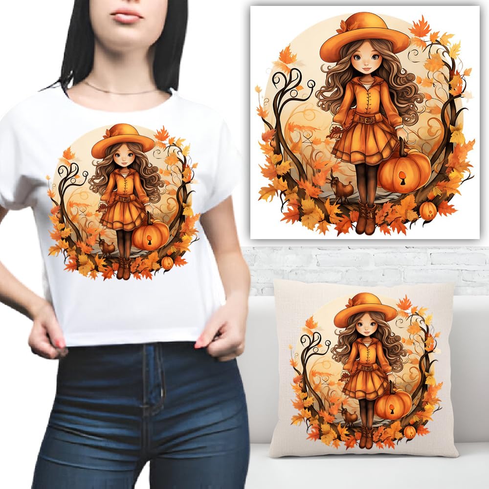 S.A.V.I Iron-On Heat Transfer Patch – 1PC Autumn Theme 8.5x7 Inch DIY Applique for T-Shirts, Hoodies, Pillows, Backpacks, Jeans – Washable Fall Pumpkin Leaves Design – Easy Application