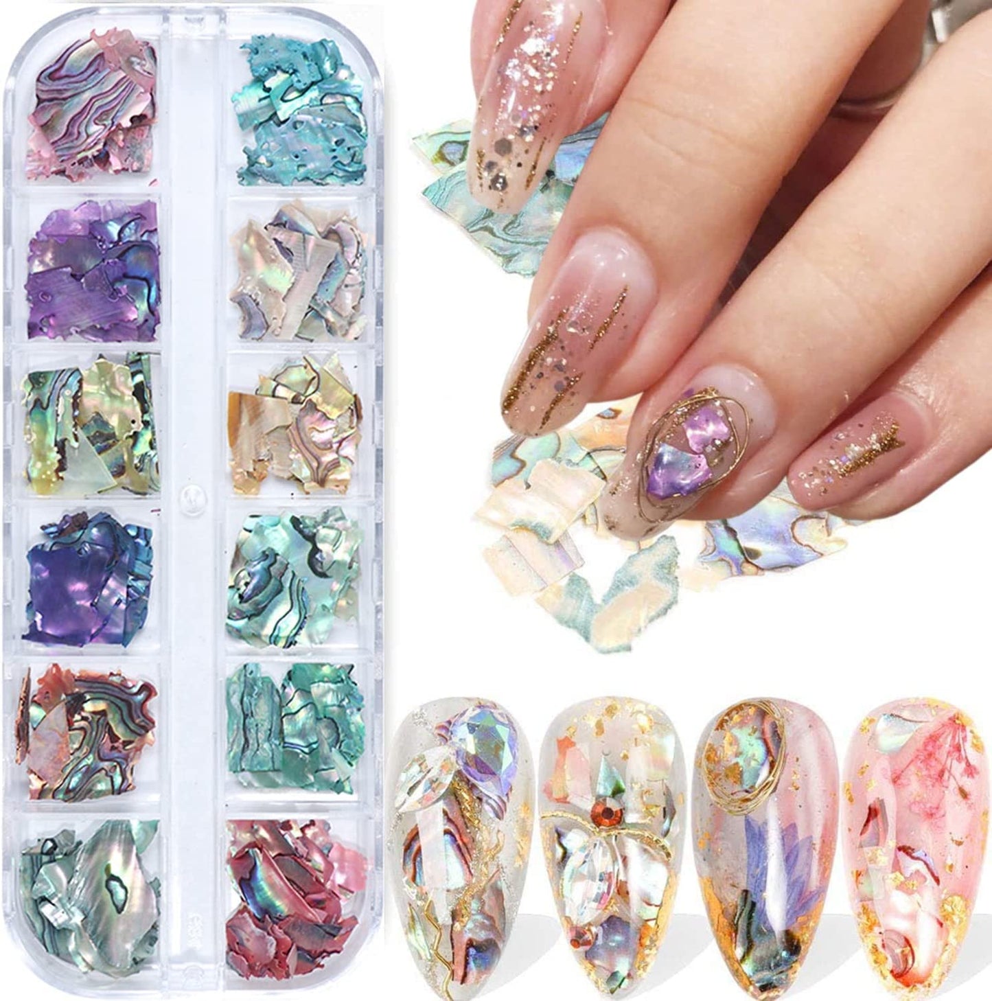 S.A.V.I 12 Grids Pearl Colors Shell Thin Sequins Irregular Shapes Manicure Nail Art Design