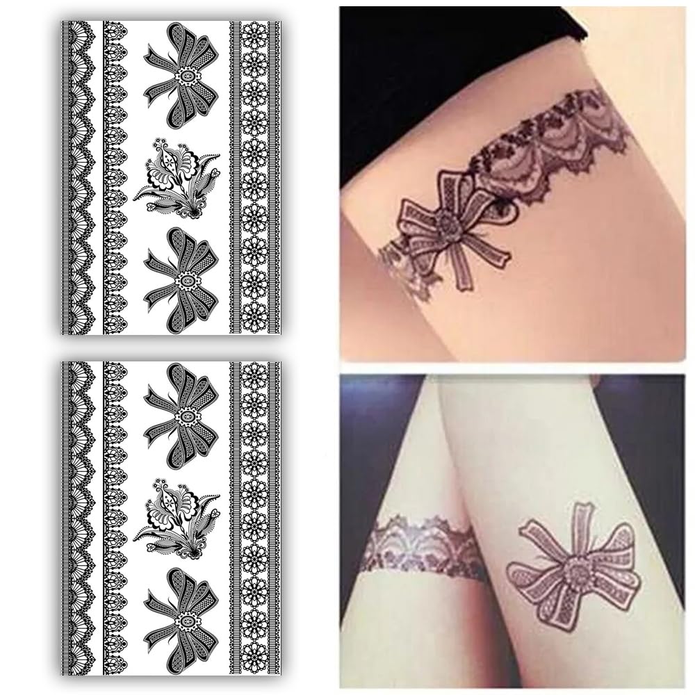 S.A.V.I 2 Sheets, Black Henna Mehendi Temporary Tattoo Stickers - Floral Lace Design, 21x15cm, for Girls Women