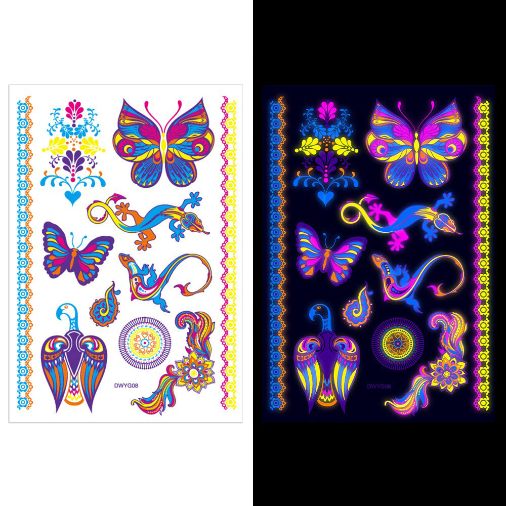 S.A.V.I Neon Temporary Tattoos, Glow UV Neon Body Face Animal Tattoo, Lizard, Lion, Tiger, Wolf, Armband, Tattoos Flash Fake Waterproof Tattoo Stickers for Women Men Girls Body Art, Size- 21x15CM