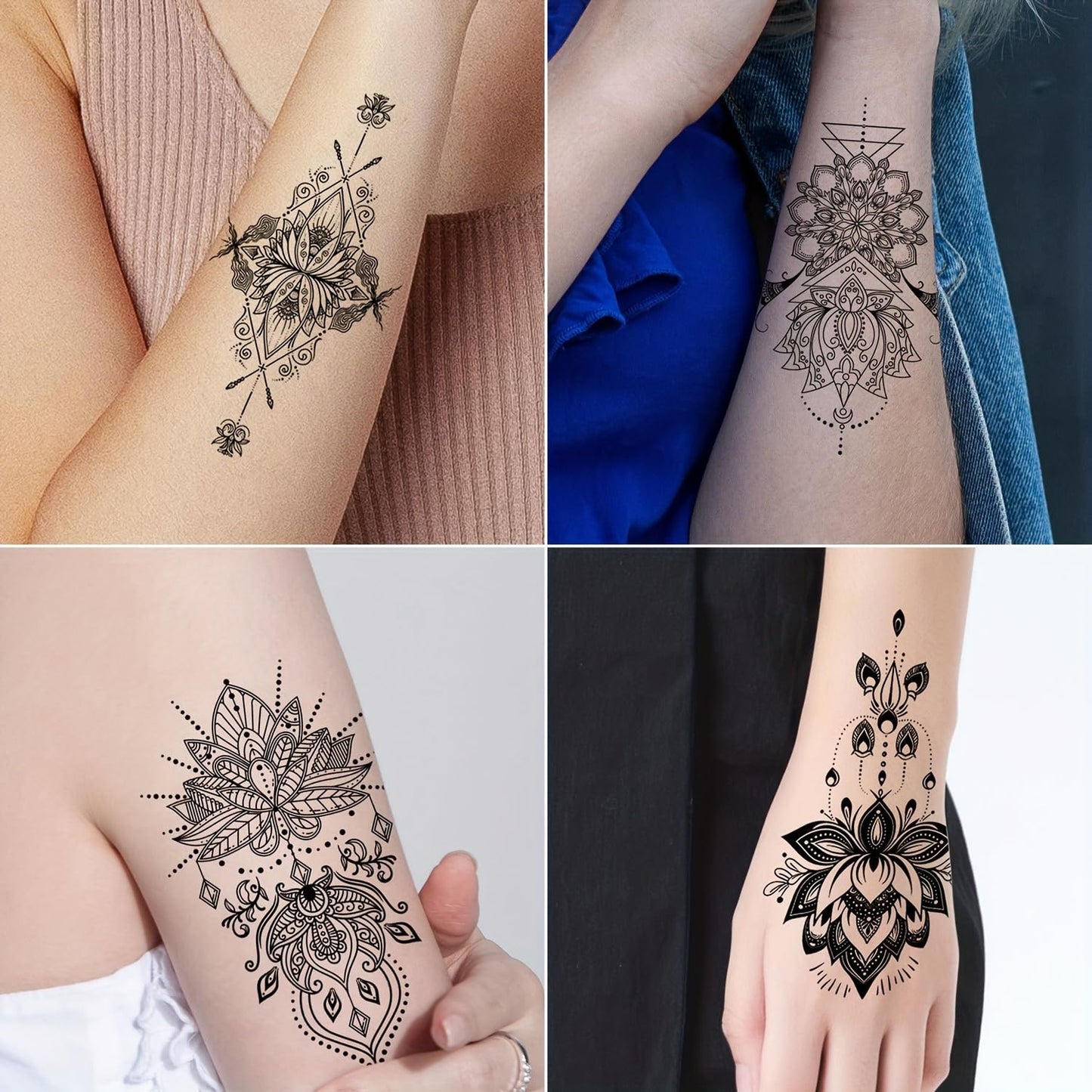 S.A.V.I 30 PCS Temporary Tattoos for Women & Girls – 9.7x5.7cm Black Mandala Mehndi Designs | Safe Non-Toxic Waterproof Body Art Stickers for Hand, Arm, Back, Foot | Floral & Boho Style (09)