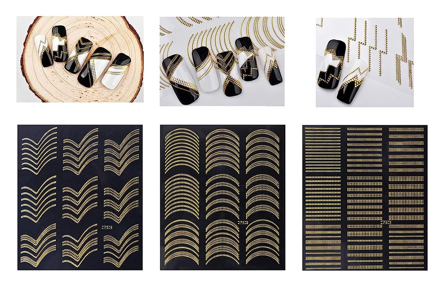 S.A.V.I 3 Sheets 3D Nail Art Tip Decoration DIY Gold Metal Self-Adhesive Wave Line Stickers Stripes For Manicure