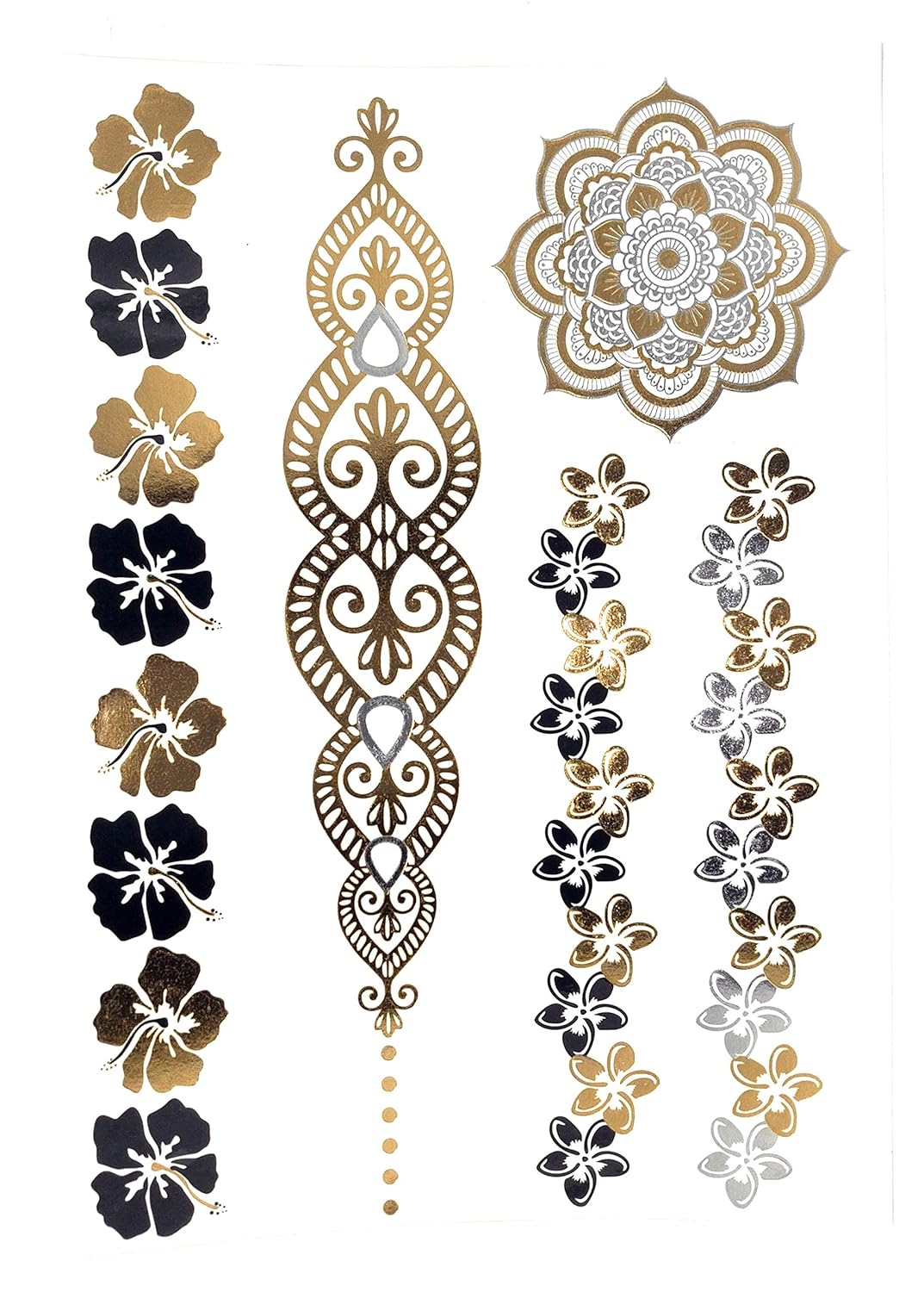 S.A.V.I 3D Temporary Tattoo Golden and Silver Metallic Sticker Sword In Rose Birds Deer Design Size 21x15cm - 1pc. (120), Gold, 4 g