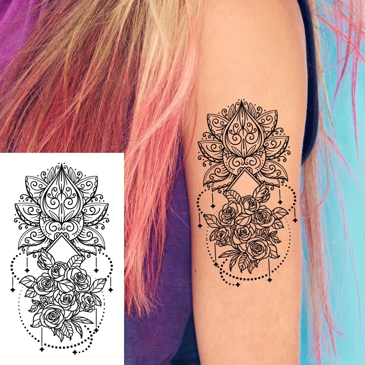 S.A.V.I 30 PCS Temporary Tattoos for Women & Girls – 9.7x5.7cm Black Mandala Mehndi Designs | Safe Non-Toxic Waterproof Body Art Stickers for Hand, Arm, Back, Foot | Floral & Boho Style (09)