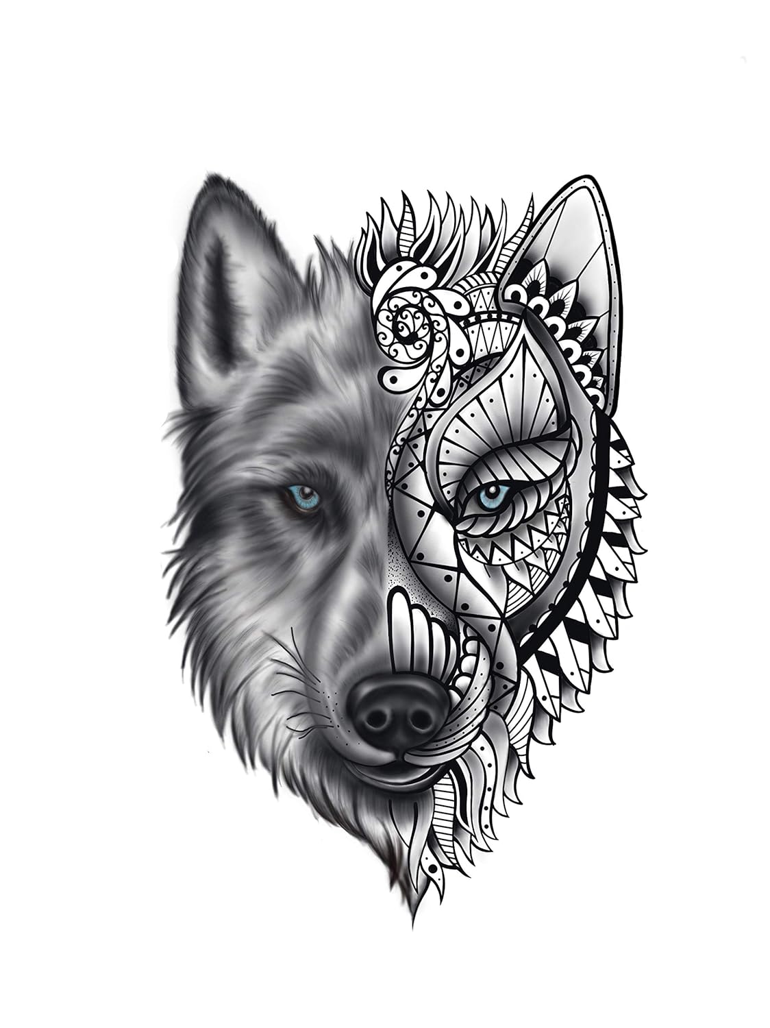 S.A.V.I 3D Temporary Tattoo Beautiful Masked Wolf Design Size, Black