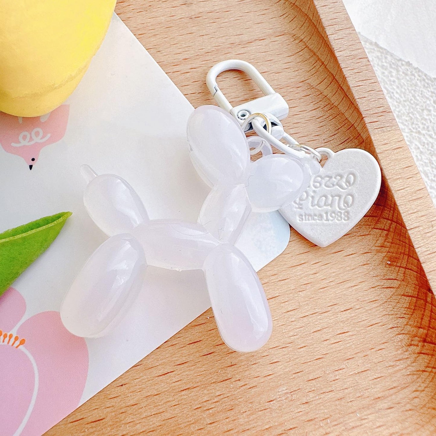 S.A.V.I Resin White Balloon Dog Keychain | Cute 3D Animal Charm for Bags & Keys | Durable 49mm Mini Accessory | Stylish Lightweight Key Ring for Men, Women & Kids (White)