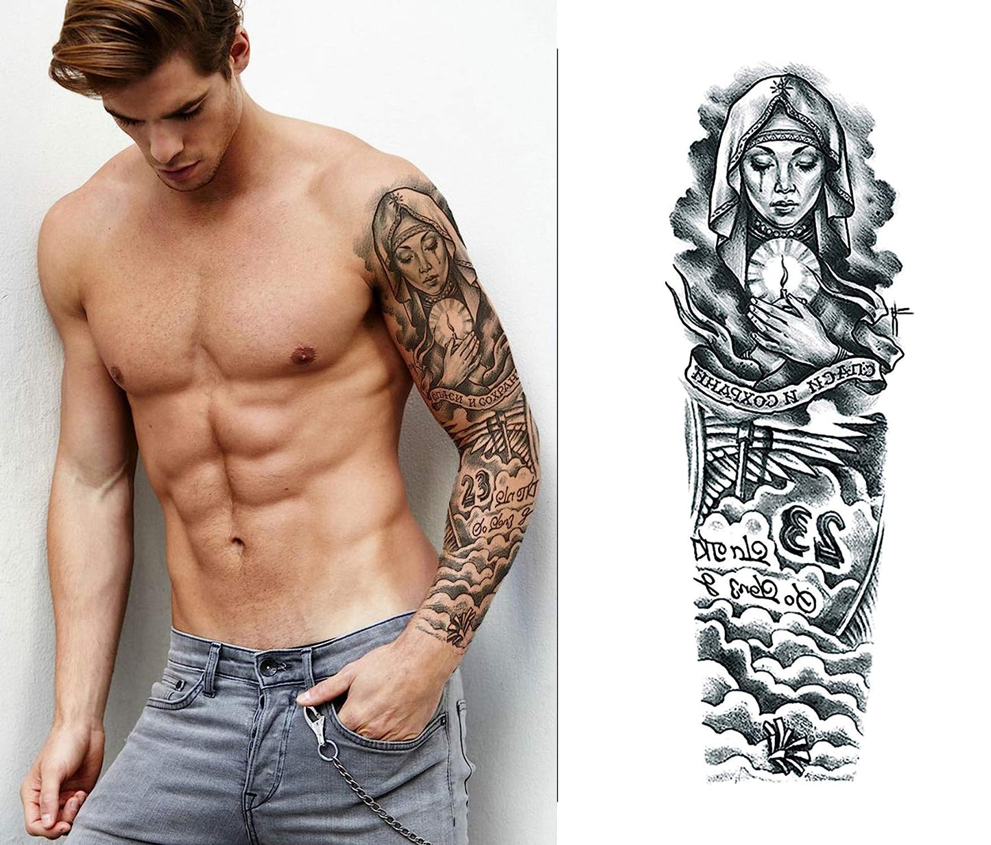 S.A.V.I Full Arm Hand Temporary Tattoo For Men Girls Women Sticker Size 48x17CM