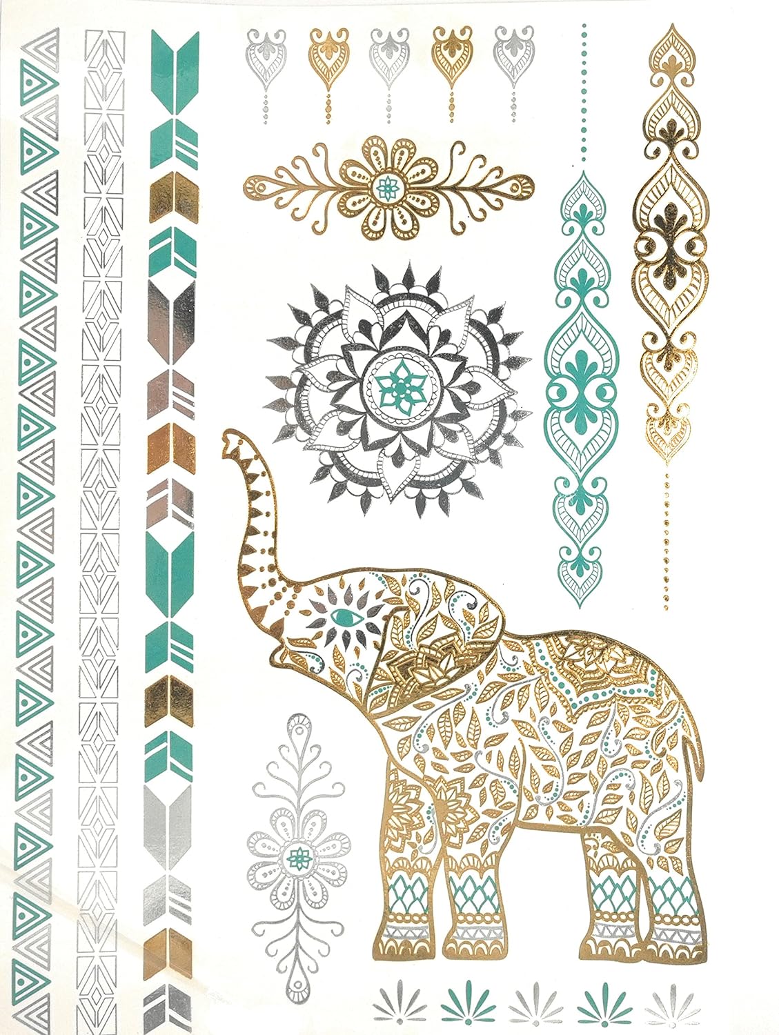 S.A.V.I 3D Temporary Tattoo Golden And Silver Metallic Sticker Love Text Heena Design Size 21x15CM - 1PC. (95)