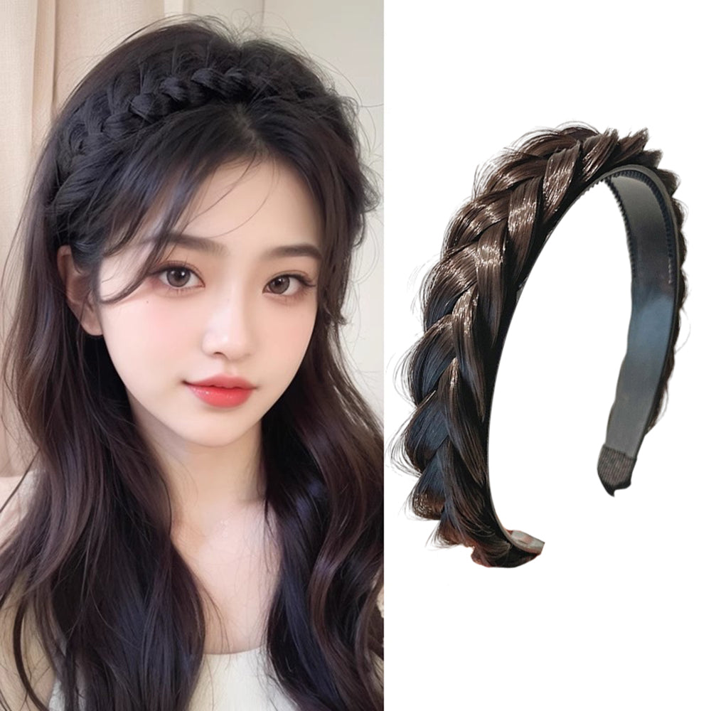 S.A.V.I Natural Black Braided Hairband for Women & Girls | Synthetic Braid Look Headband | Stylish Flexible Hair Band for Daily Use, Parties, Casual | 1Pc Lightweight & Comfortable