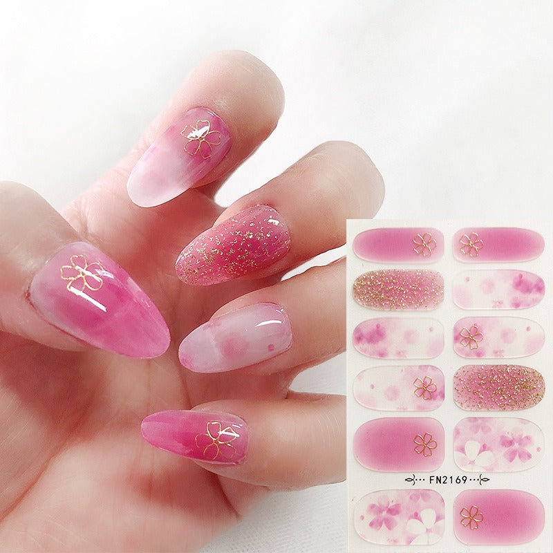 S.A.V.I 12PCS Gel Nail Stickers - Self-Adhesive, Full Coverage, Flower Glitter Nail Patch