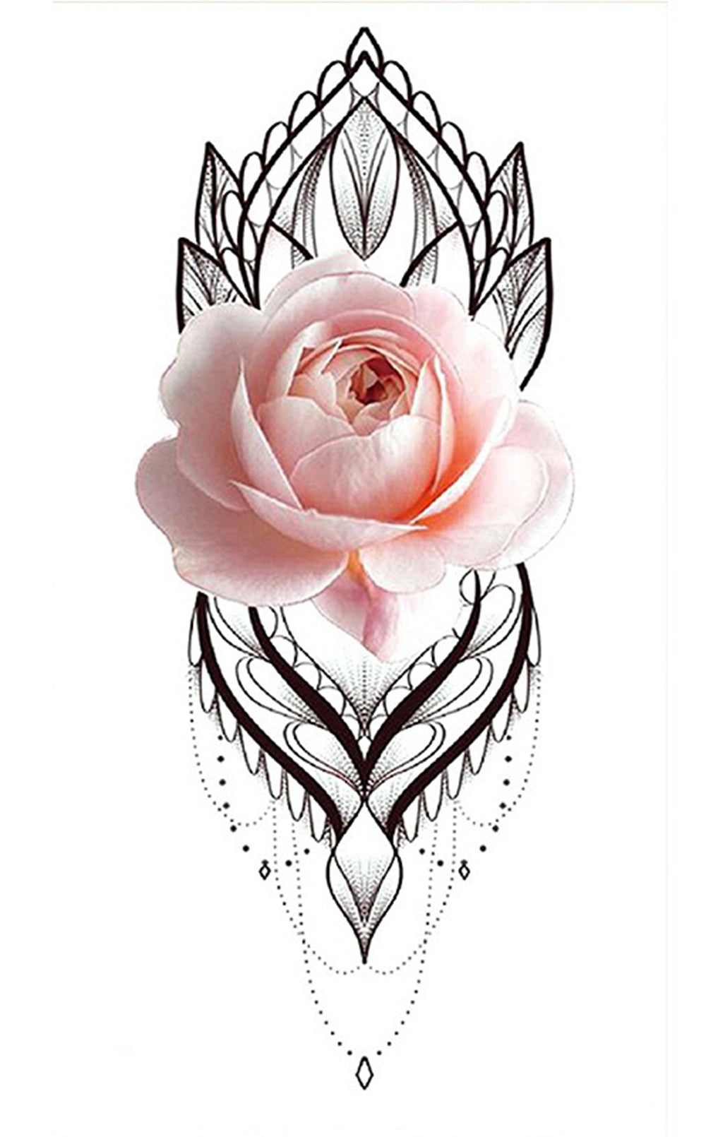 S.A.V.I Temporary Tattoo Stickers, Big Pink Rose Flower Pattern For Men, Women Size 21x11cm - 1Pc.