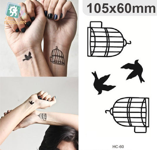 S.A.V.I 3D Temporary Tattoo Flying Bird Out of Cage Design Size 10.5x6CM - 1PC.