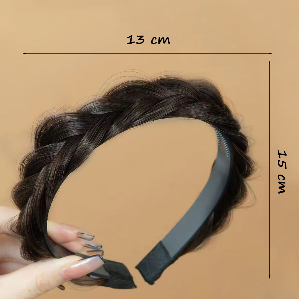 S.A.V.I Natural Black Braided Hairband for Women & Girls | Synthetic Braid Look Headband | Stylish Flexible Hair Band for Daily Use, Parties, Casual | 1Pc Lightweight & Comfortable
