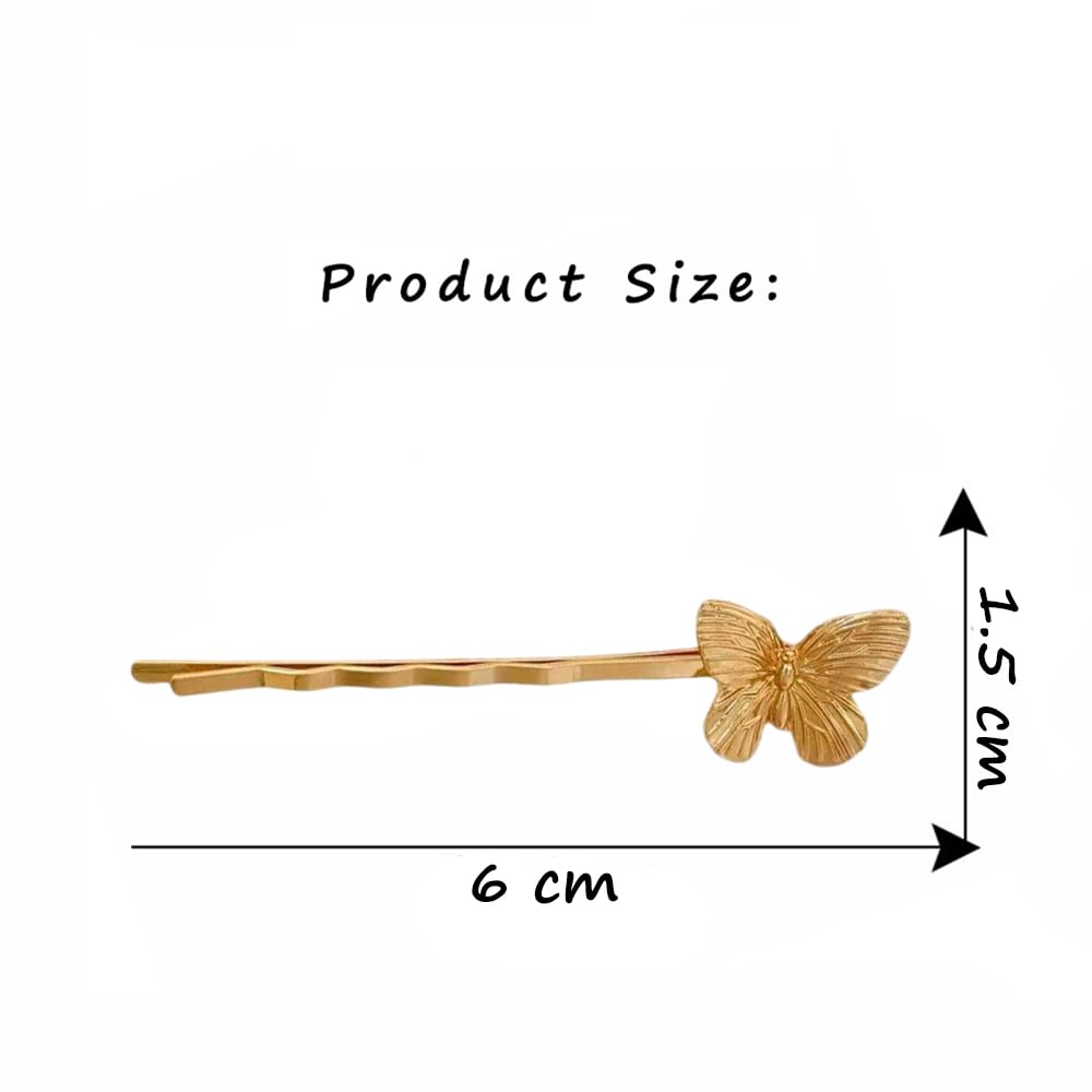 S.A.V.I 1 Pair Golden Butterfly Hair Pins for Women & Girls | Stylish Metal Bobby Pins | Trendy Gold Finish Hair Clips for Bun, Party & Wedding Hairstyles | Elegant Hair Accessories