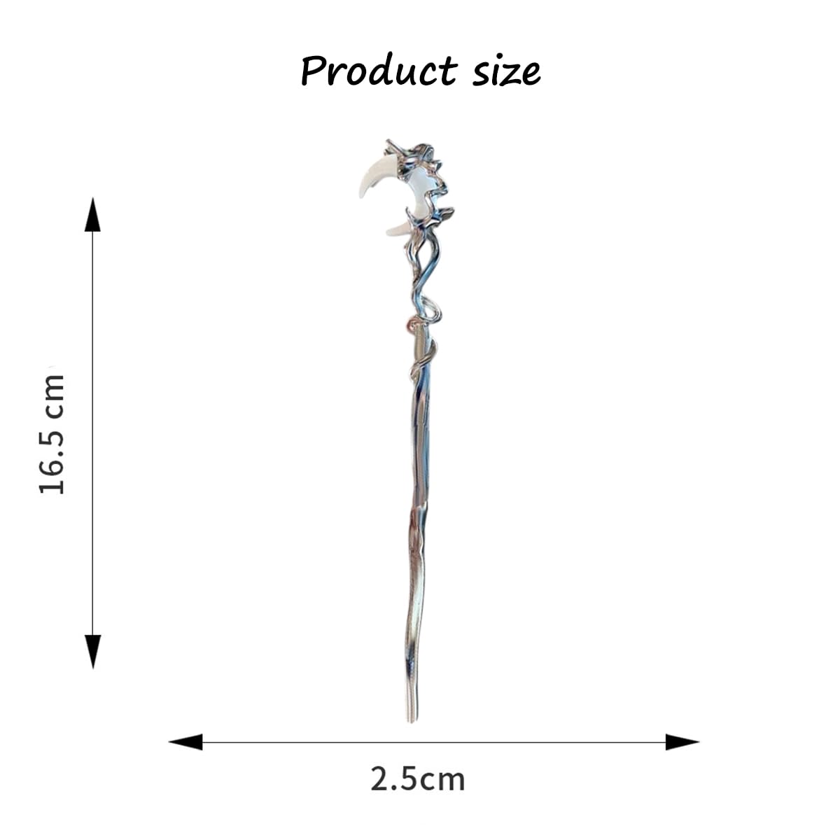 S.A.V.I Silver Metal Hair Stick for Women | 16.5cm Elegant Hair Pin for Bun | Moon Design Juda Stick | Traditional & Party Hair Accessory for Girls & Ladies