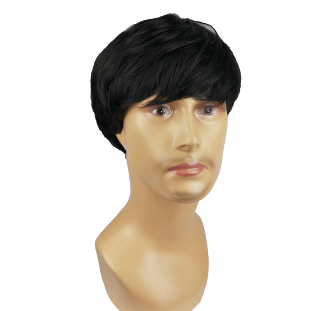 S.A.V.I Men’s Short Black Synthetic Wig with Natural Scalp Look | Realistic Hair Wig for Daily & Cosplay | Lightweight Breathable Cap | Comfortable Fit & Adjustable Size