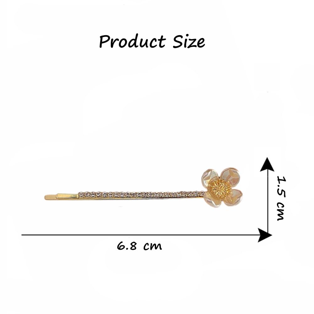 S.A.V.I 1 Pair Golden Flower Rhinestone Hairpins for Women & Girls | Elegant Pearl Bobby Pins | Stylish Hair Accessories for Party, Wedding, Daily | 6.8cm Floral Clips