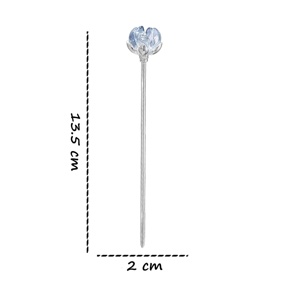 S.A.V.I Silver Hair Bun Stick Pin for Women | 13.5cm Metal Juda Stick with Transparent Crystal Flower | Elegant Floral Hair Accessory for Party, Bridal & Traditional