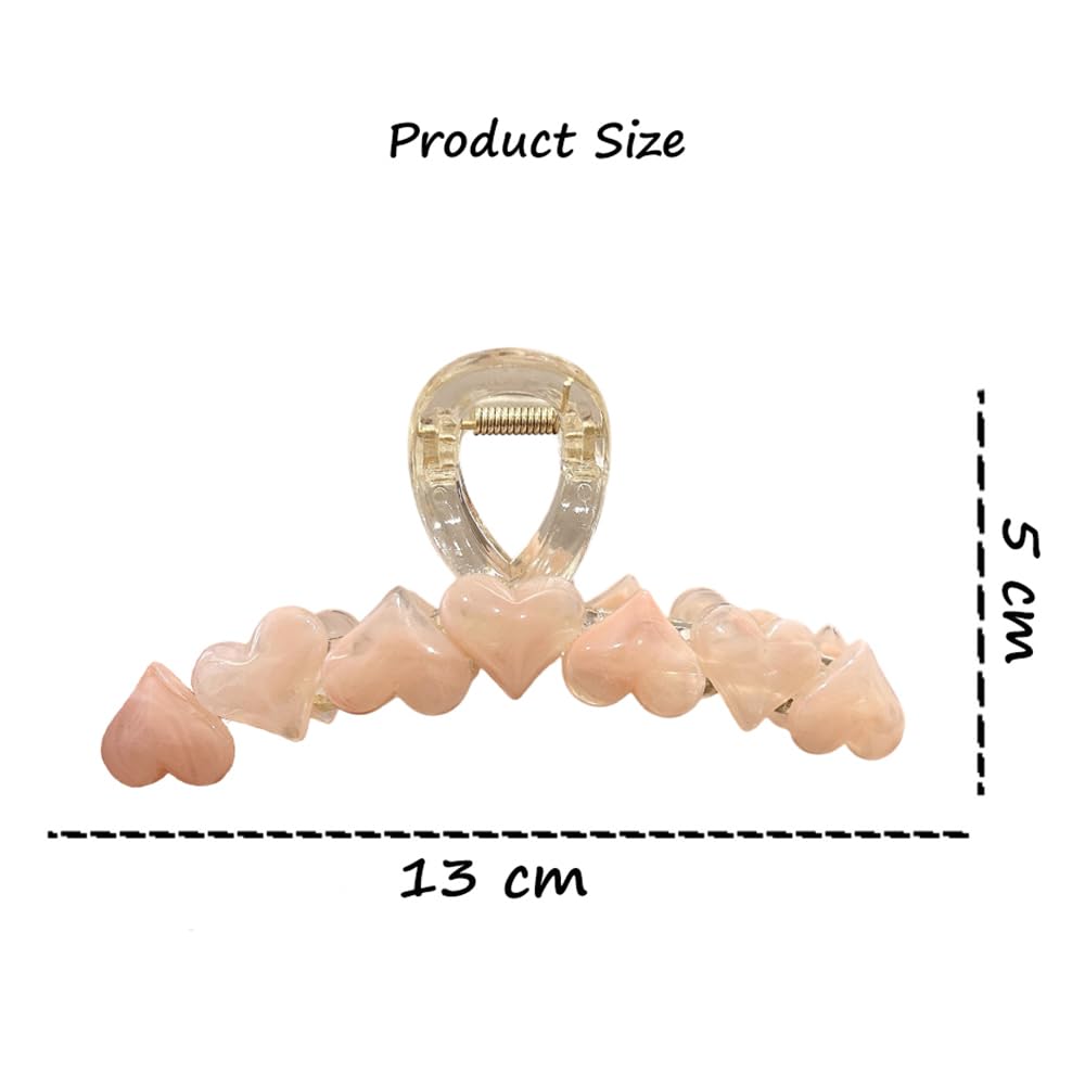S.A.V.I Big Hair Claw Clip for Women & Girls | 13cm Transparent Acrylic Clutcher with Pink Heart Design | Strong Grip Bun Holder for Thick Hair | Stylish Hair Accessories for Daily