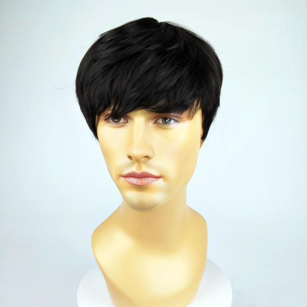 S.A.V.I Men’s Short Black Synthetic Wig with Natural Scalp Look | Realistic Hair Wig for Daily & Cosplay | Lightweight Breathable Cap | Comfortable Fit & Adjustable Size