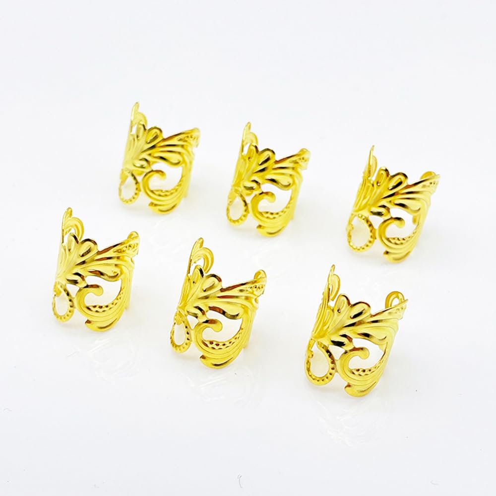 S.A.V.I 6 Pcs Gold Plated Hair Ring Clips for Women | 16x12mm Leaf Design Metal Cuffs for Braids, Dreadlocks & Party Hairstyles | Stylish Hair Accessories for Girls & Women