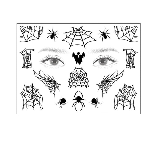 S.A.V.I Spider Web Monster Face Body Temporary Tattoo Stickers, Eye Decoration, Halloween, Spiders Cobweb Tattoo Designs For Face Makeup, Men Girls Boys Women Size 12.5x17cm