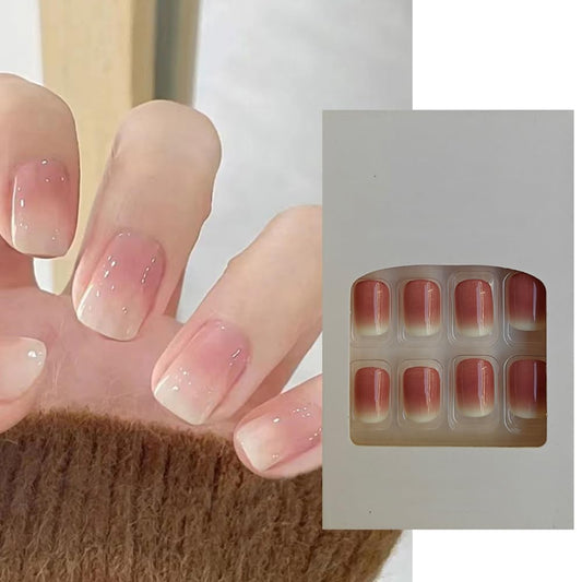 S.A.V.I 24 Pcs Short Natural Shape Nude  Pink Gradient False Nails | Glossy Press-On Nails for Women | Reusable Artificial Nails | DIY Manicure | Easy to Apply  Long-Lasting | Salon-Like Finish at Home