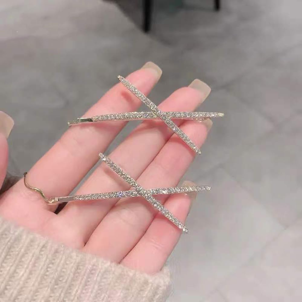 S.A.V.I 1 Pair Sparkling Rhinestone X Shape Hair Clips for Women & Girls | Gold-Tone Crystal Hairpins | Stylish Party Hair Accessories for Bun, Braid, Hairstyles