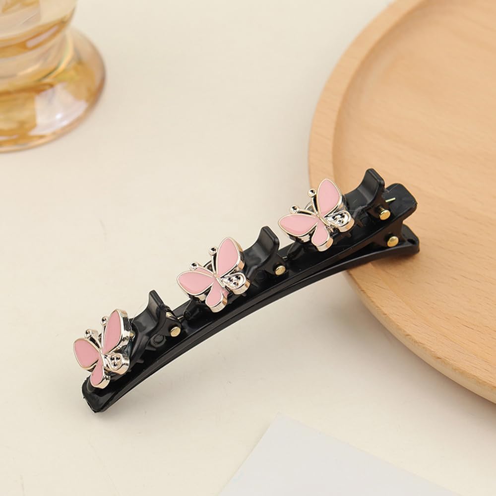 S.A.V.I 2pcs Hair Claw Clips for Girls & Women | 9cm Black Plastic Hair Clips with Pink Butterfly Design | Stylish Hair Accessories for Kids | Strong Grip Small Clutcher for Daily