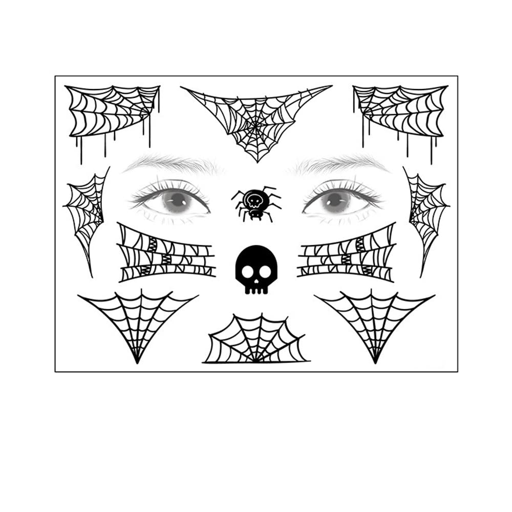 S.A.V.I Spider  Skull Web Face Body Temporary Tattoo Stickers, Eye Decoration, Halloween, Spiders Cobweb Tattoo Designs For Face Makeup, Men Girls Boys Women Size 12.5x17cm